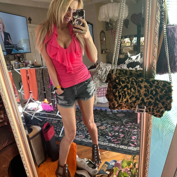 Pink Ruffled Women's Top Bebe vintage XS - Picture 5 of 14